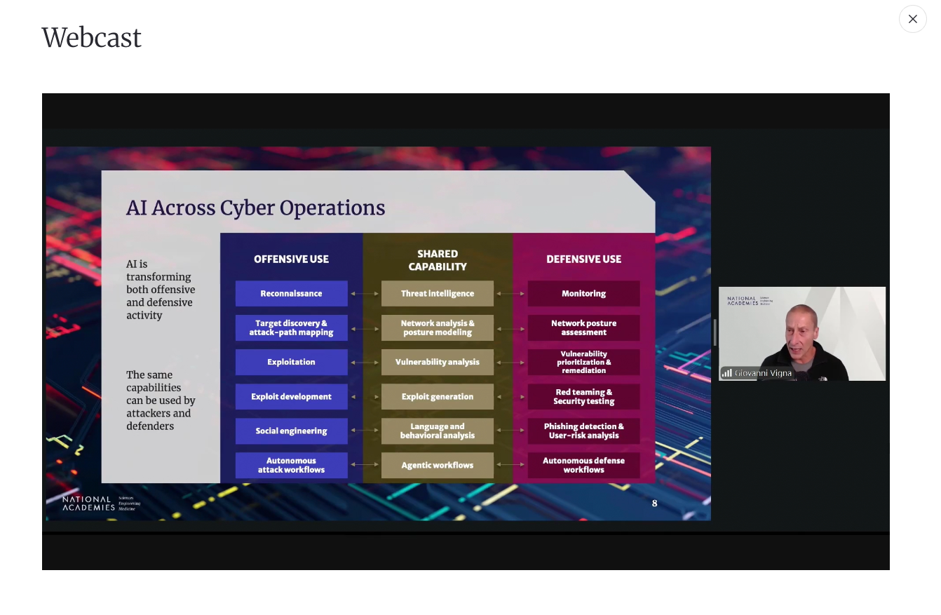 Screenshot of the National Academies Webcast, from event page